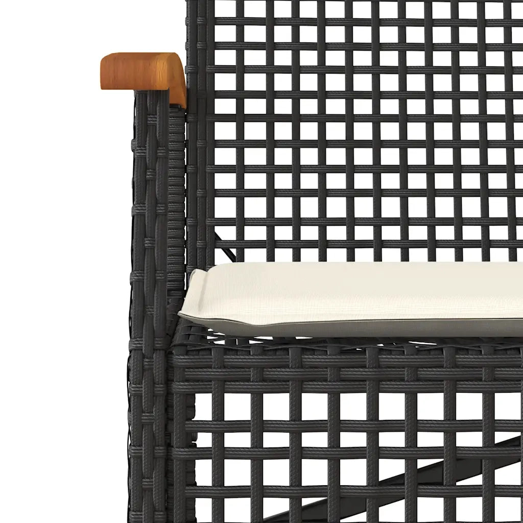 Panca da Giardino con Cuscino Nera in Polyrattan e Legno Acacia 899289
