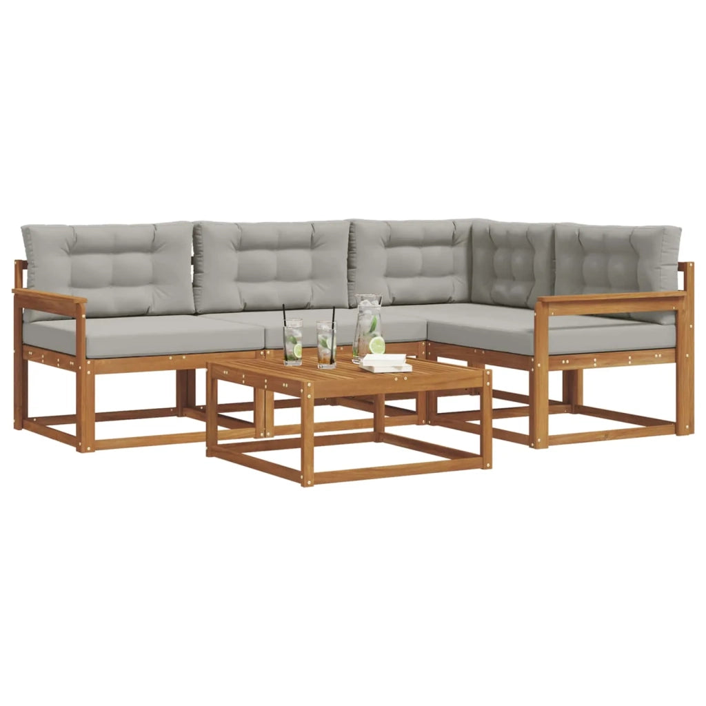 Set di divani da esterno 5 pcs Grigio Naturale e Chiaro