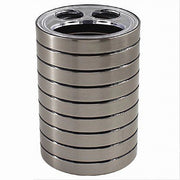 Trade Shop - Porta Spazzolini Bicchiere A 3 Fori Argento A Righe Moderno Arredo Bagno 10389 -