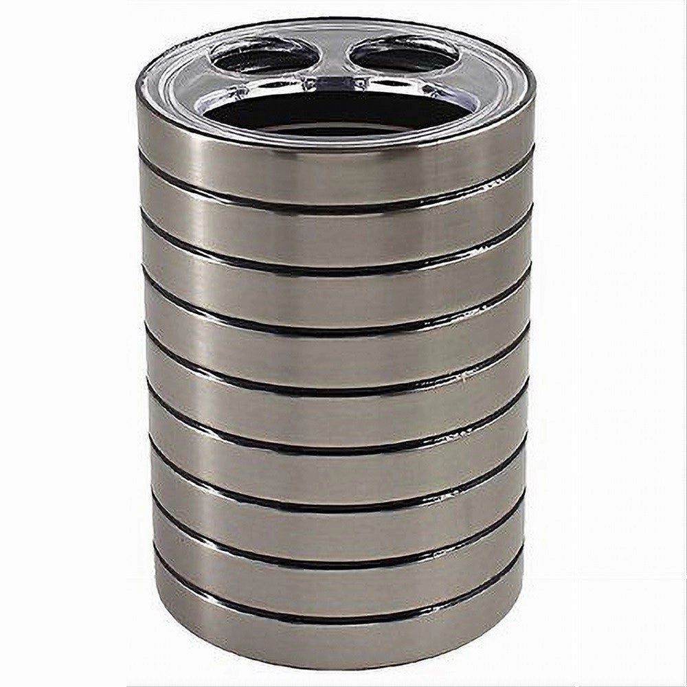 Trade Shop - Porta Spazzolini Bicchiere A 3 Fori Argento A Righe Moderno Arredo Bagno 10389 -