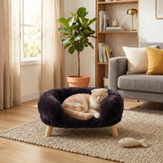 Divanetto per Gatti 50×40×24 cm in Poliestere con Bordo Rialzato; Base Antiscivolo e Tessuto Resistente; Marrone