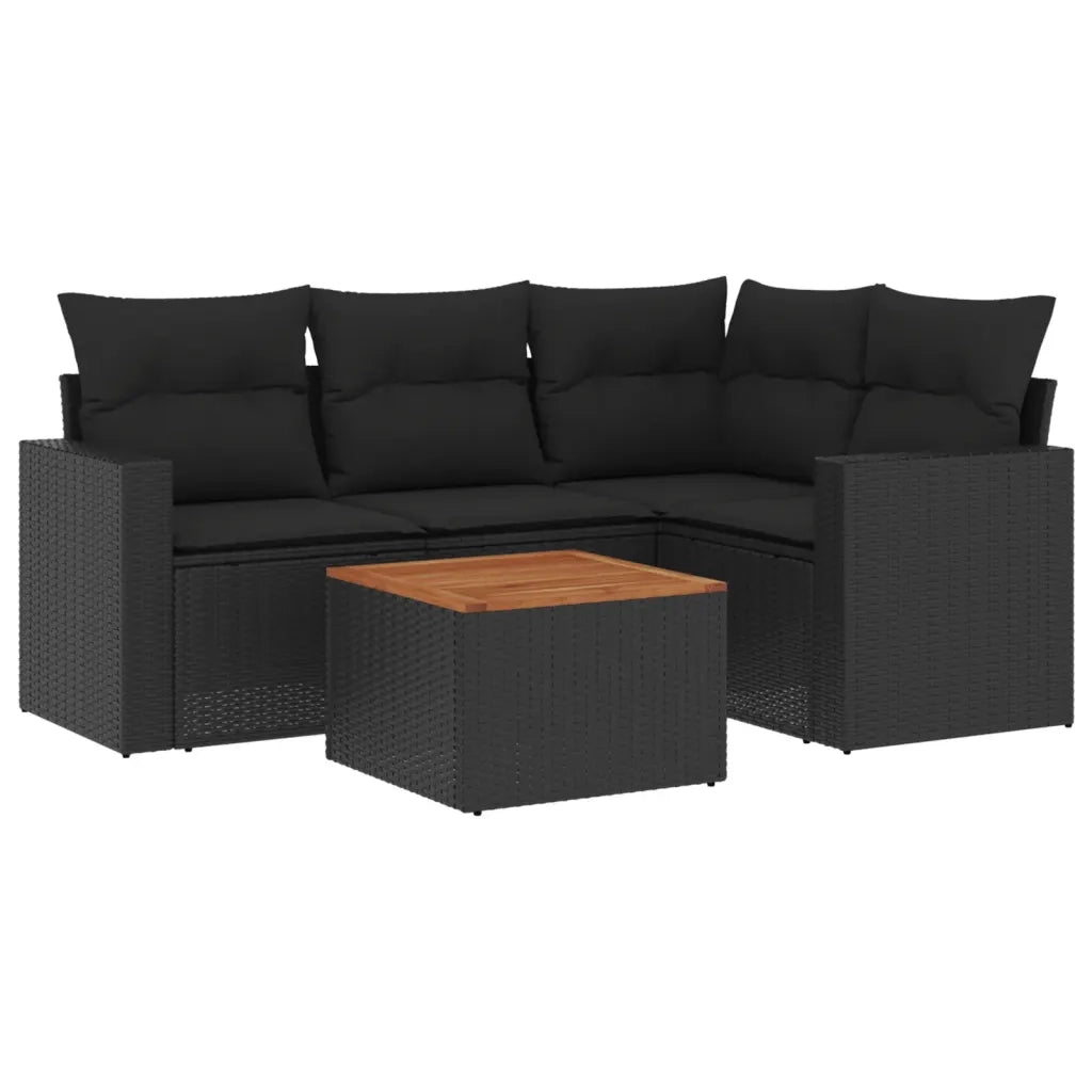 Set Divani da Giardino 5 pz con Cuscini in Polyrattan Nero 3224102