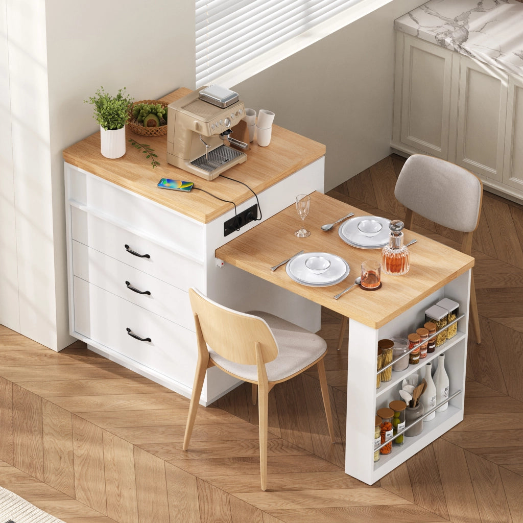 Tavolo da Pranzo Allungabile con Isola Cucina e LED ¨C Xylo ¨C Bianco