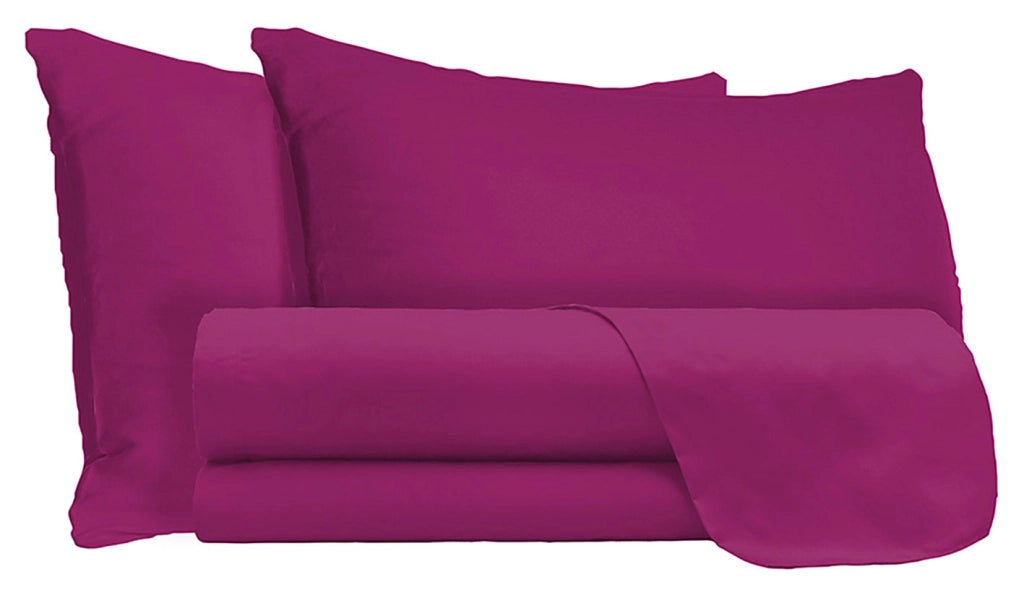 Set Lenzuola Matrimoniale Sopra Sotto e Federe Tinta Unita Fucsia