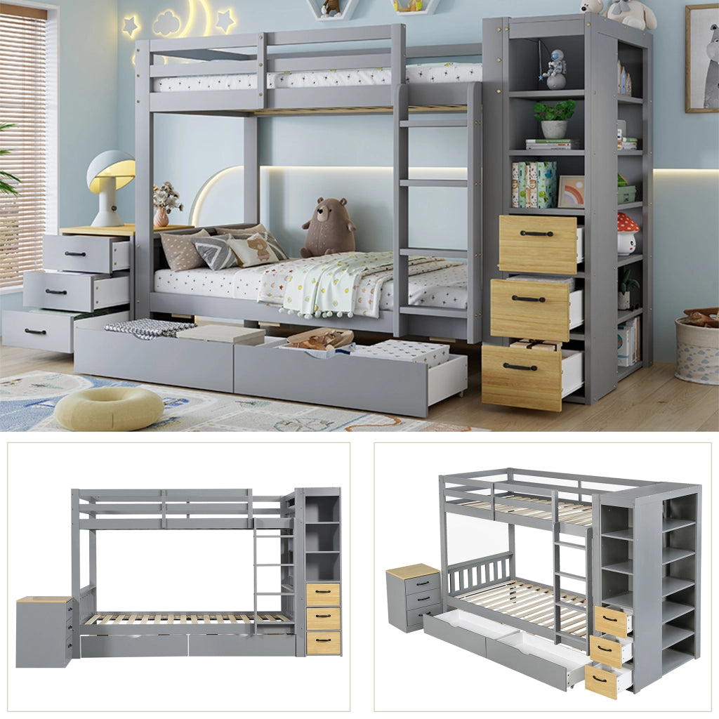 letto a castello in legno grigio chiaro 102.5 x 239 cm