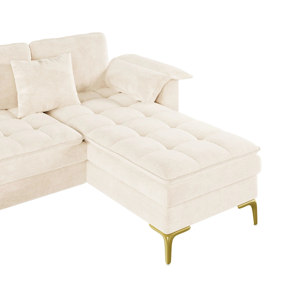 Divano angolare modulare a U 4-5 posti in chenille beige