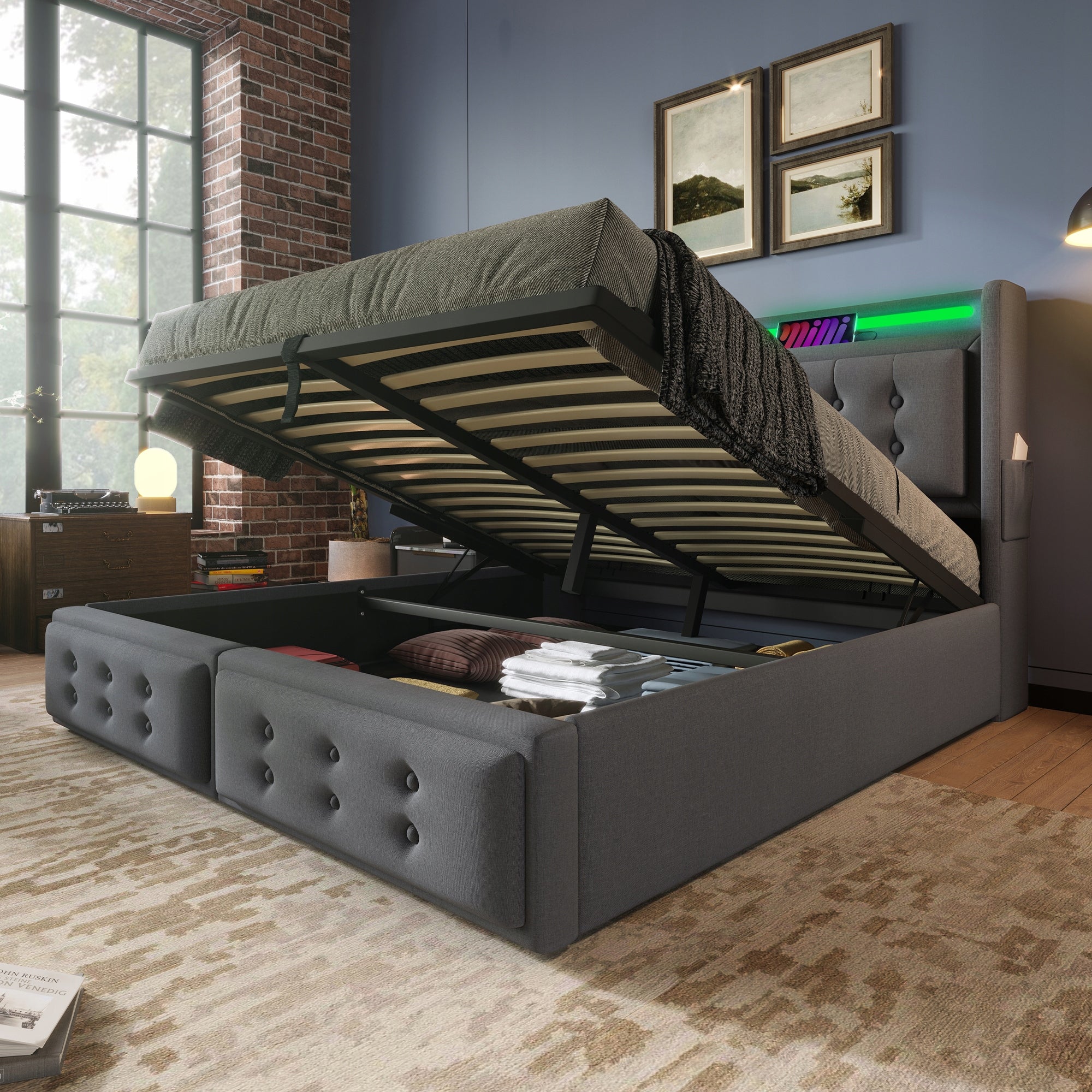 Letto 140x200 Grigio con USB-C e Materasso incluso - Xylo