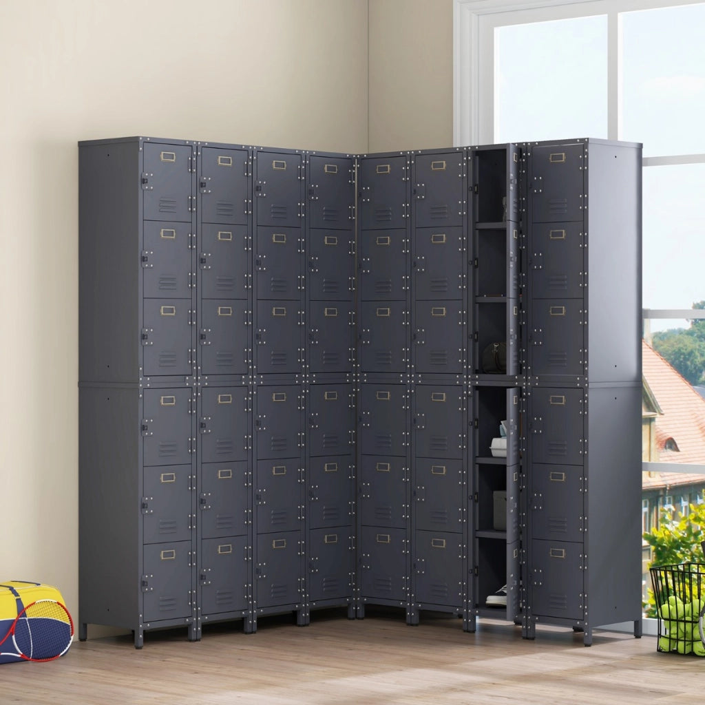 Armadio in metallo con 3 porte chiudibili piedini regolabili, Armadietto verticale a 3 ripiani per casa ufficio 100cm-Credenze buffet