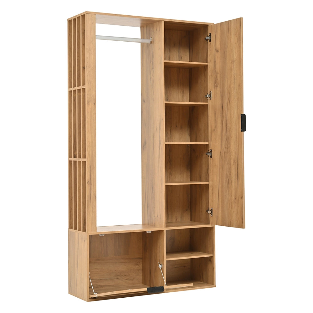 Armadio ingresso 6 in 1 100x33x190 cm - Xylo - appendiabiti, specchio, stendibiancheria, colore legno