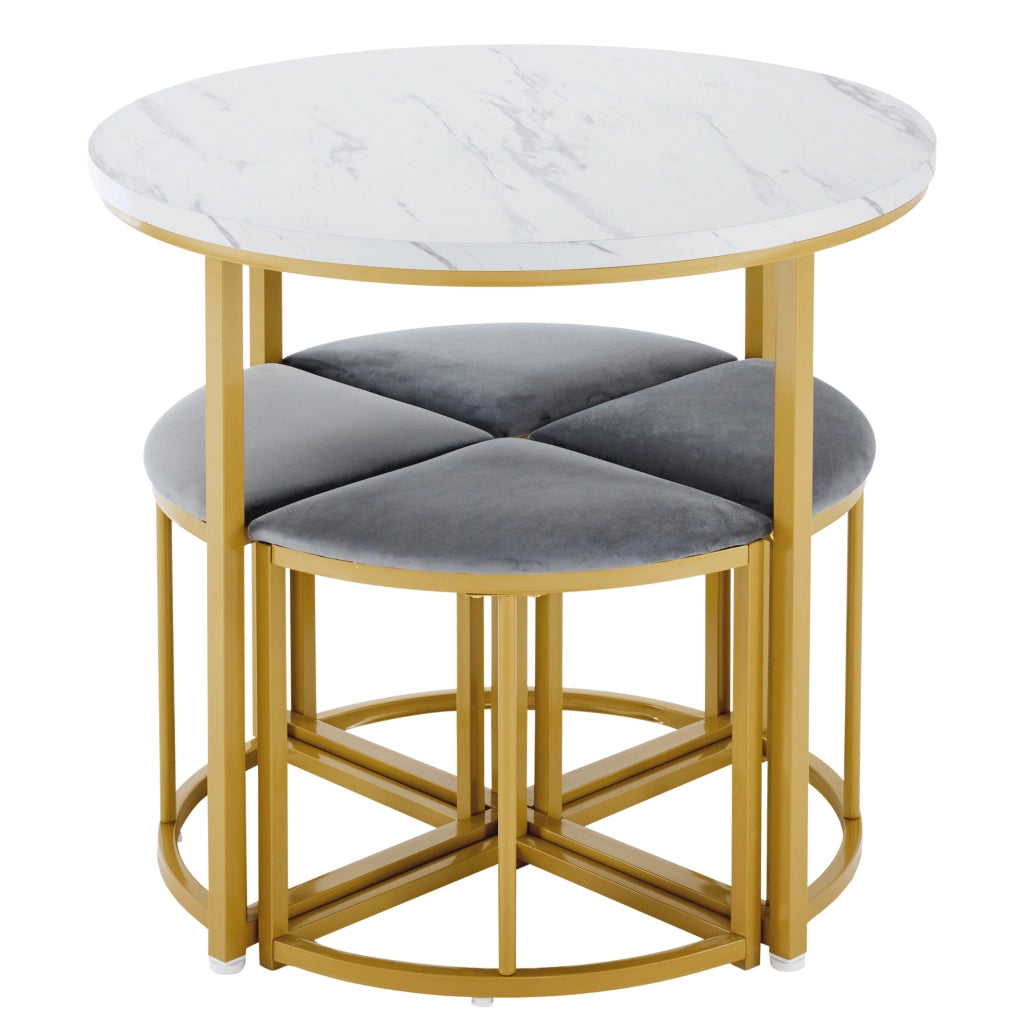 Set tavolo da pranzo rotondo 80 cm con 4 sedie bianco e grigio