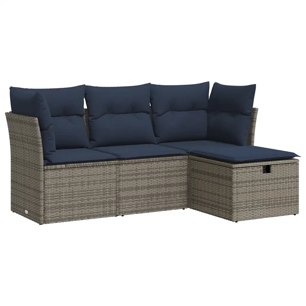 Set Divani da Giardino 4 pz | Set Salotto da Giardino con Cuscini in Polyrattan Grigio