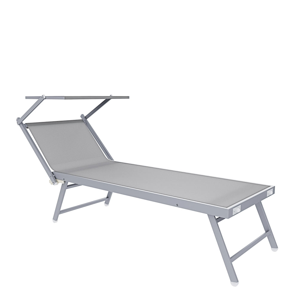 Lettino Prendisole Pieghevole Professionale Con Tettuccio Regolabile Tettino Parasole Sdraio Relax Mare Spiaggia Piscina Giardino Terrazza Esterno 182 x 60 x 38 Cm Grigio