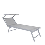 Lettino Prendisole Pieghevole Professionale Con Tettuccio Regolabile Tettino Parasole Sdraio Relax Mare Spiaggia Piscina Giardino Terrazza Esterno 182 x 60 x 38 Cm Grigio