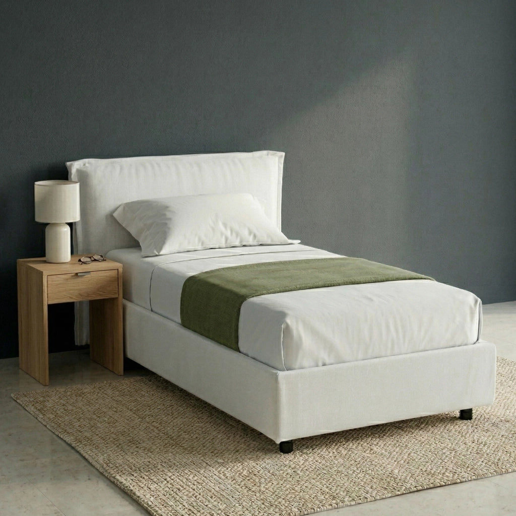 Bruino, Letto Singolo Sfoderabile Made in Italy, Bianco