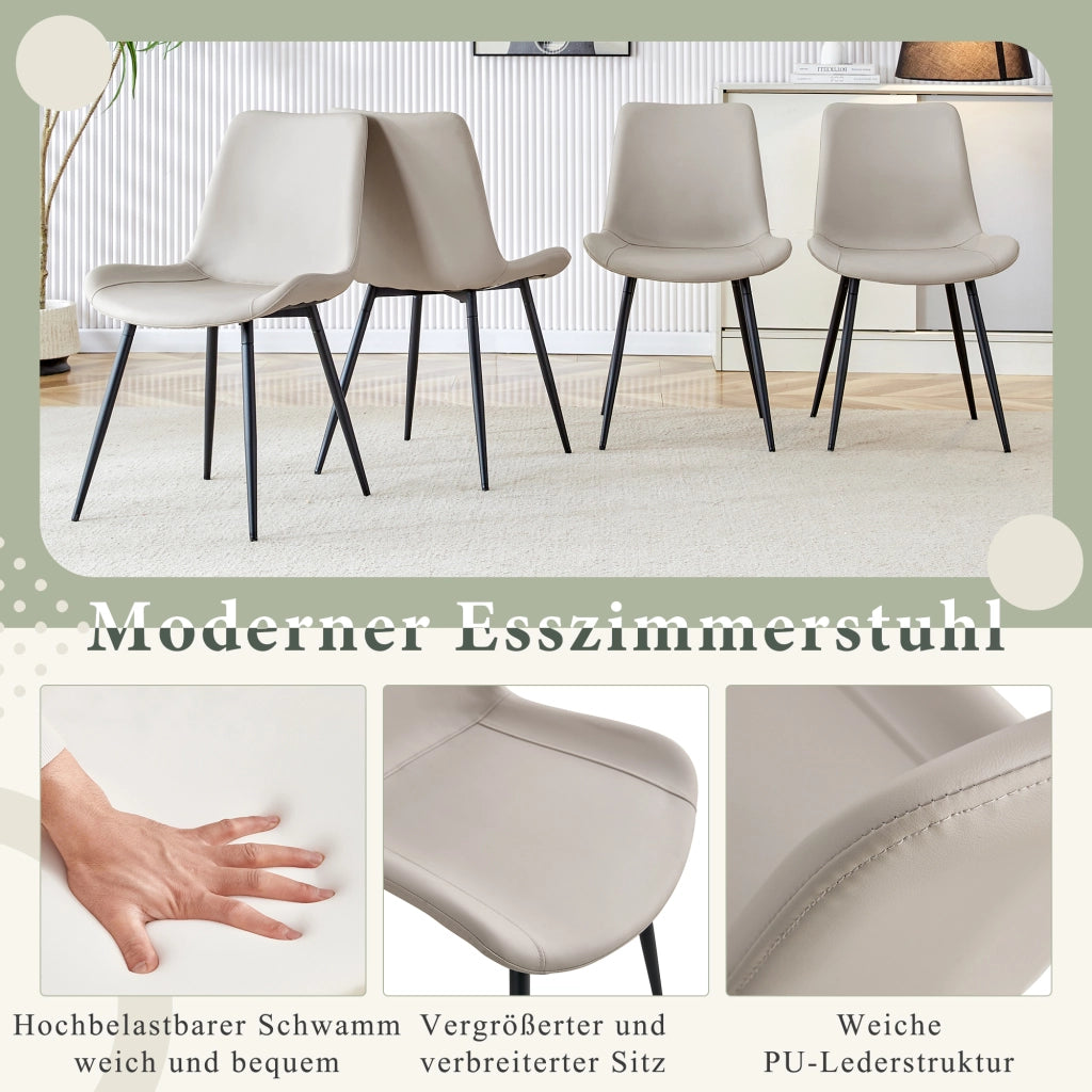 4 sedie da pranzo in similpelle con schienale ergonomico e piedi antiscivolo metallo nero grigio 75,5 × 58 × 51 cm