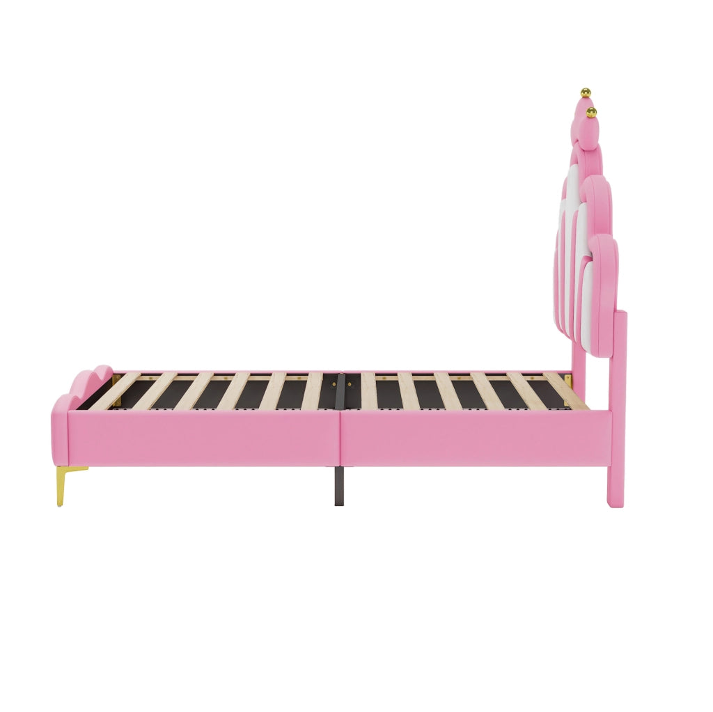 Letto singolo 90x200 cm con LED e testiera a nuvola; PU; rosa