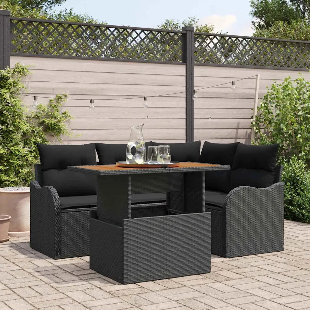 Set Divano da Giardino con archiviazione 5 pcs Nero Poly Rattan