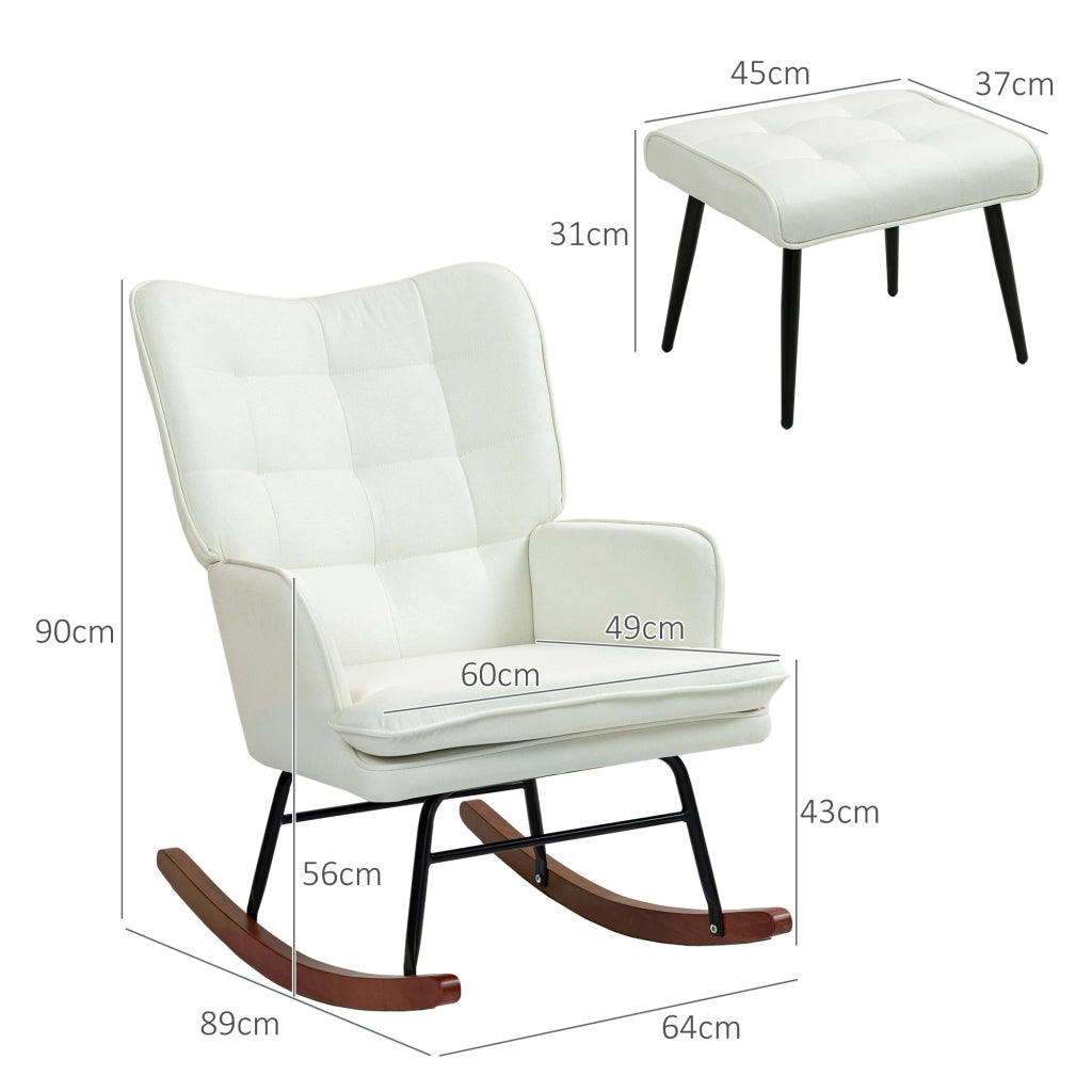 Poltrona Dondolo con Pouf ¨C Minimal ¨C Crema 64x89x90