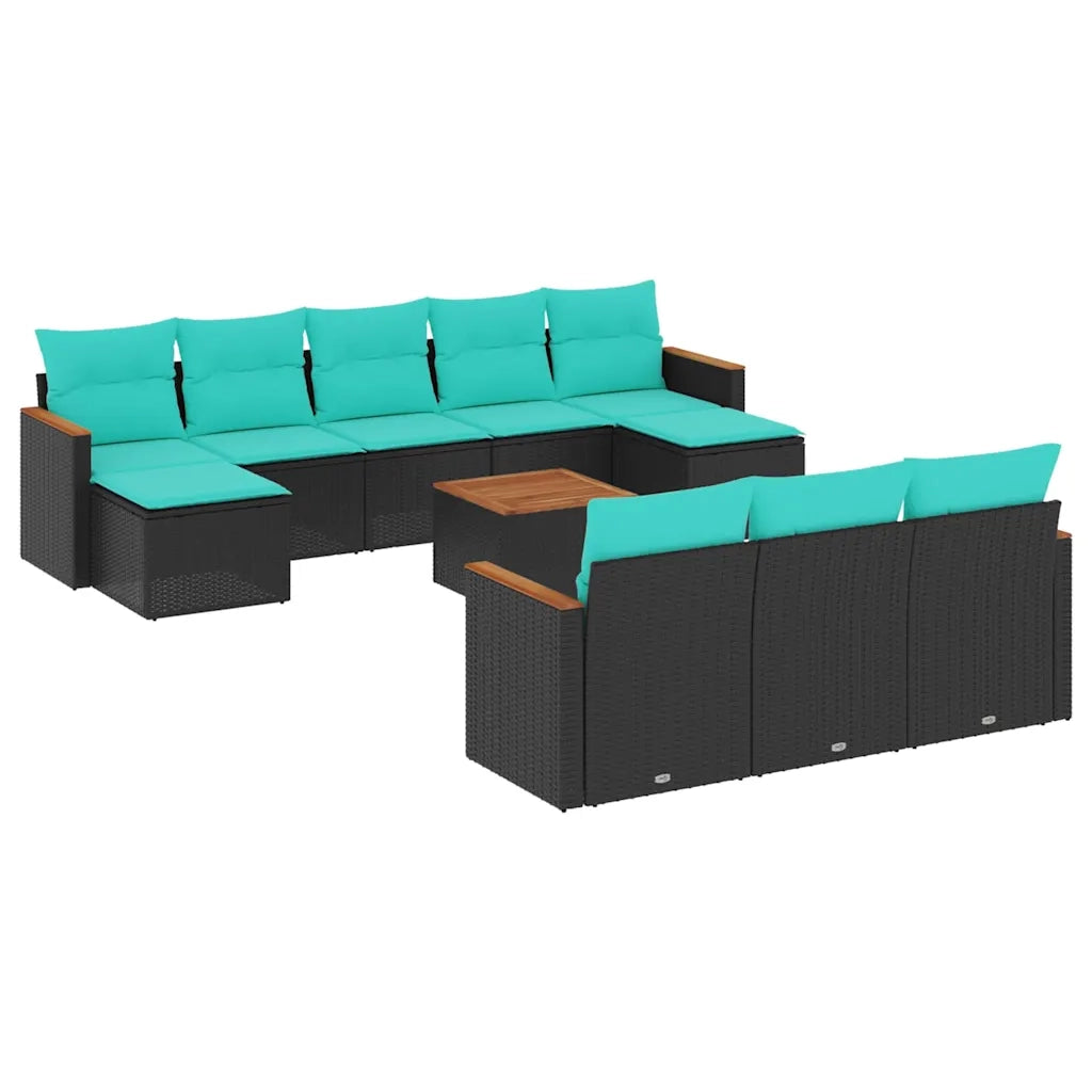 Set Divani da Giardino 11 pz con Cuscini Nero in Polyrattan 3226421