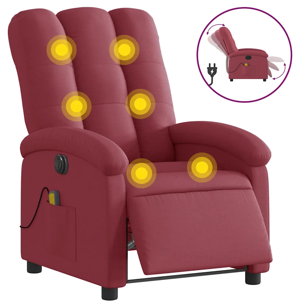 Poltrona Massaggiante | Sedia Relax Reclinabile Elettrica Rosso Vino Tessuto