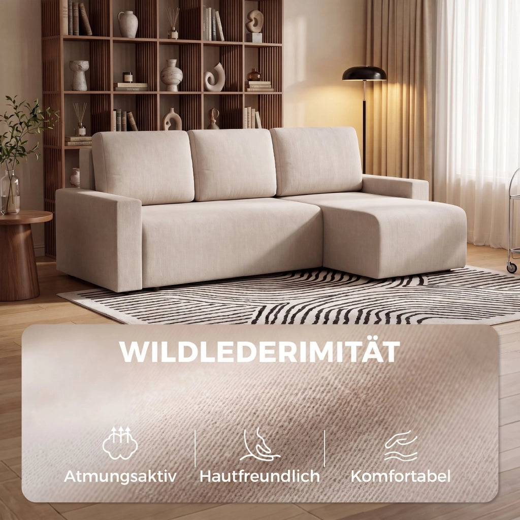 Divano letto angolare 3 posti in velluto ¨C zephmum ¨C beige