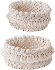 2 Set di Cassetti Decorativi di Stoccaggio Scandinavi - Organizzatore di Snack e Cosmetici in Tessuto di Lana Intrecciato