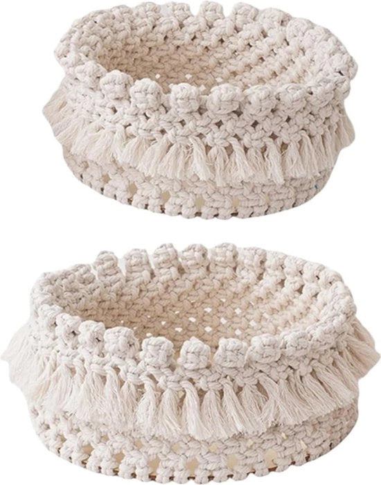 2 Set di Cassetti Decorativi di Stoccaggio Scandinavi - Organizzatore di Snack e Cosmetici in Tessuto di Lana Intrecciato