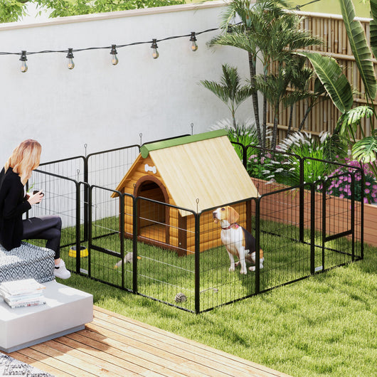 Recinto per Cani a 12 Pannelli Modulabili 68x1,5x80 cm con Porta di Ingresso in Acciaio Nero