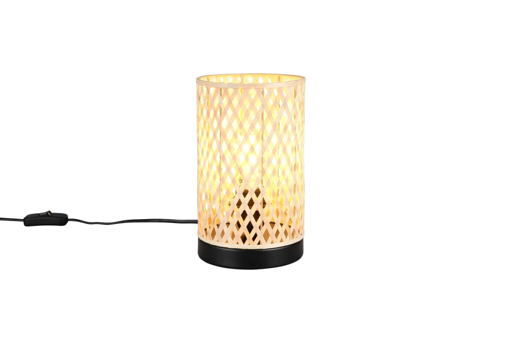 Lampada da tavolo, bambù e metallo, naturale e nero, H 23 cm, Laurent