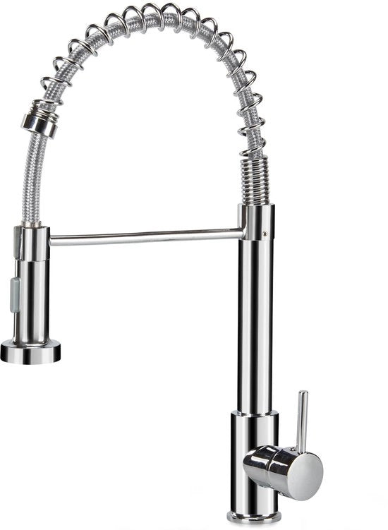 Faucetta da cucina scorrevole con doccia, rubinetto da lavandino scorrevole, rubinetto a spirale, lavello da cucina 360° girevole, regolabile acqua calda e fredda, veer (argento)