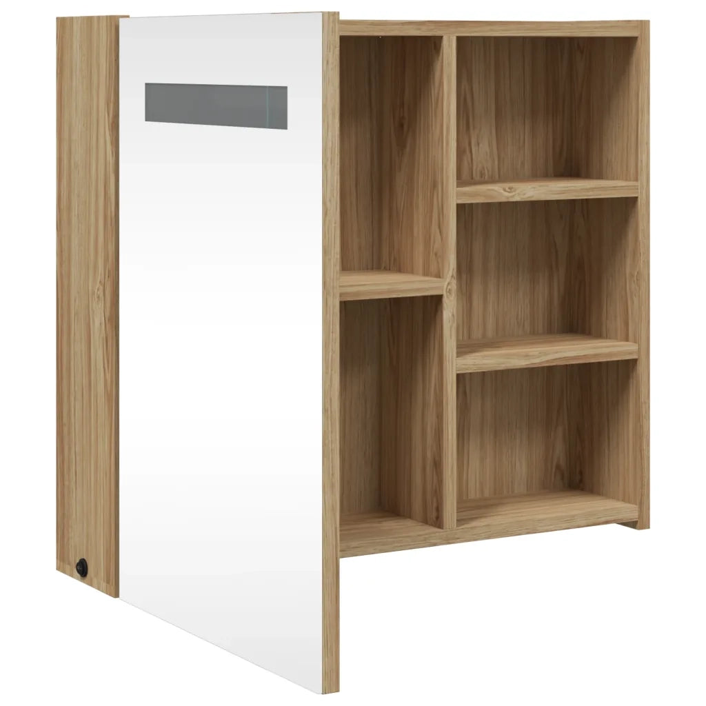 Armadietto Bagno con Specchio e LED-Mobile bagno con specchio Rovere 60x13x52 cm