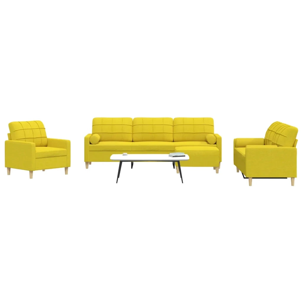 vidaXL Set Divani 4 pz con Poggiapiedi e Cuscini Giallo Chiaro Tessuto