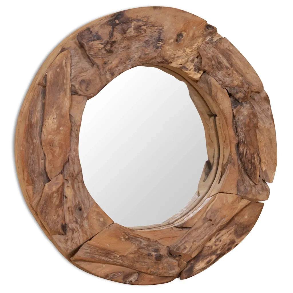 Specchio Decorativo in Legno di Teak 60 cm Rotondo