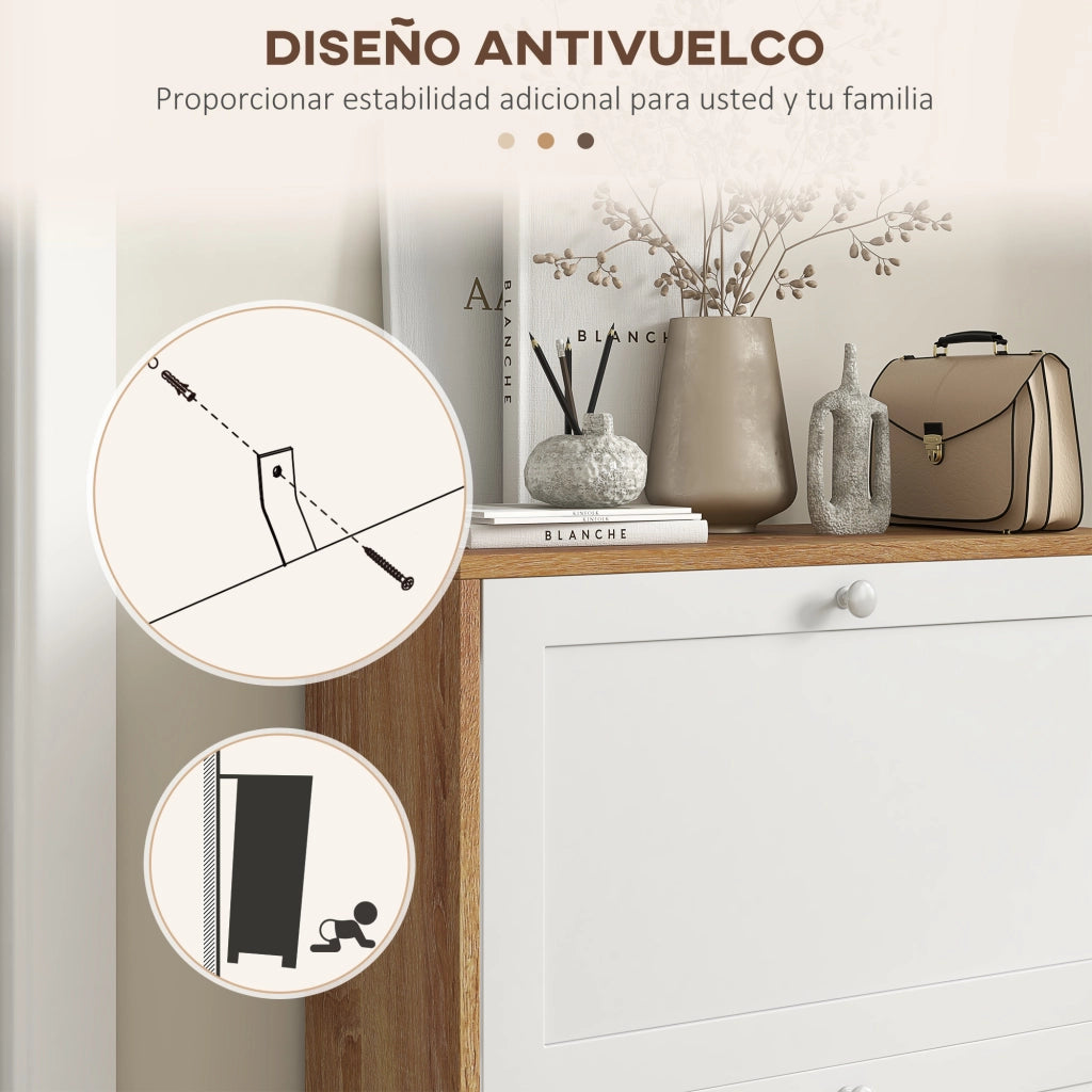 Mobiletto per Scarpe con 2 Ante e Ripiani Regolabili ¨C Zephmum ¨C 60x24.5x75.5 cm Legno Naturale e Bianco