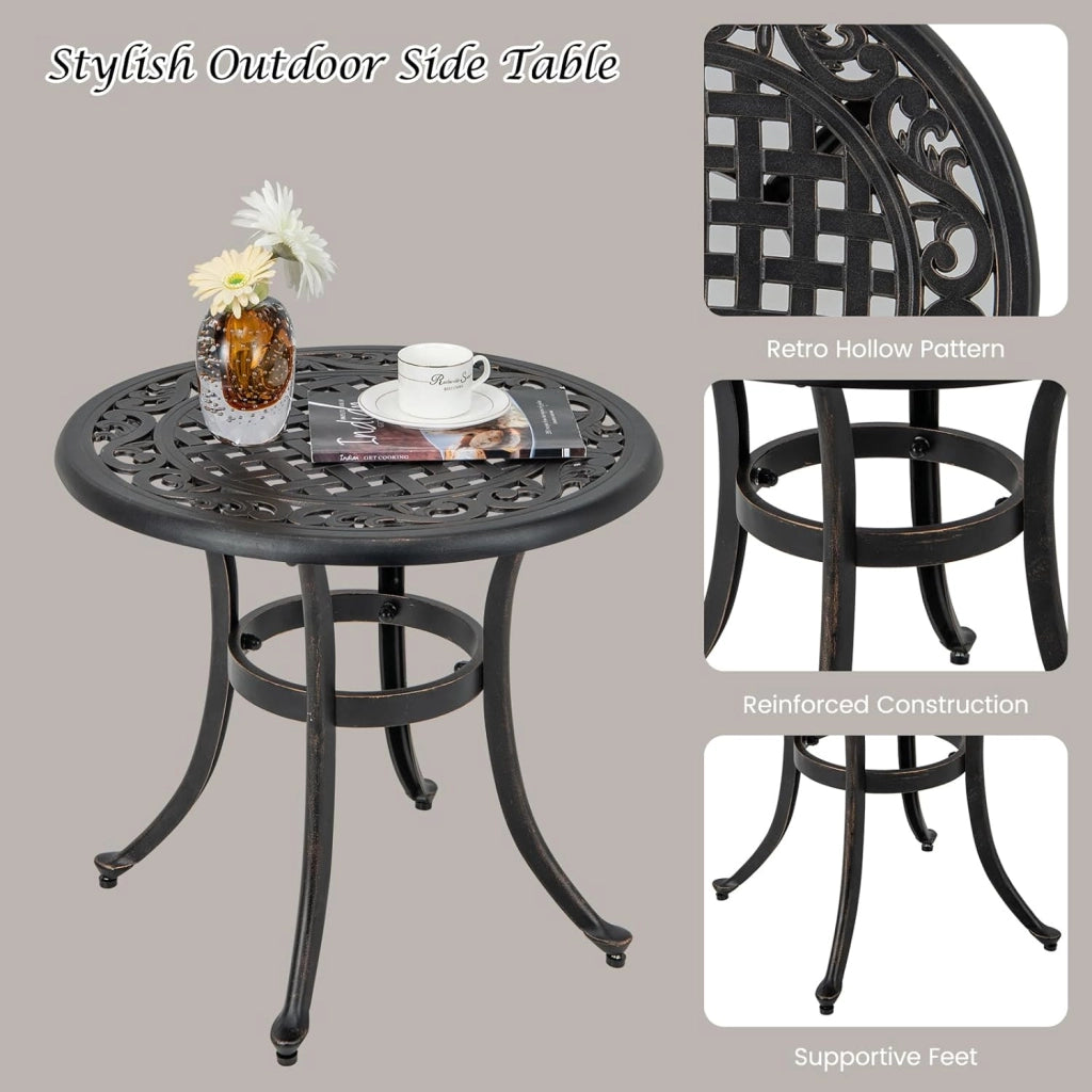 Tavolo da bistrot rotondo, da giardino, in alluminio pressofuso, 60 cm di diametro, con telaio in metallo, per giardino, terrazze, balcone