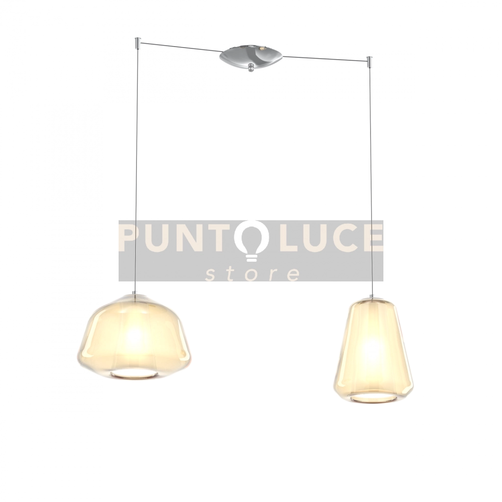 SOSPENSIONE CROMO 2 LUCI SPOSTABILE VETRI ALPHA + GAMMA AMBRA 1176CR-S2 S AG-AM