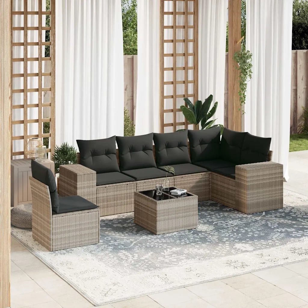 Set Divani da Giardino 7pz con Cuscini Grigio Chiaro Polyrattan