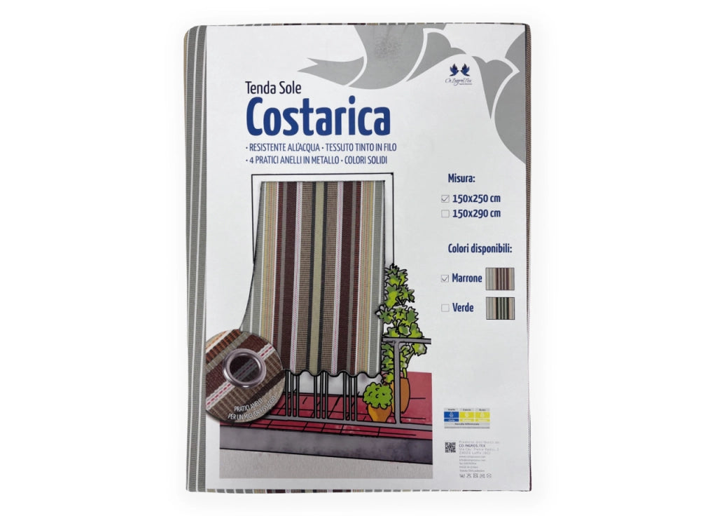 Tenda Da Sole A Caduta Per Esterno Balcone Casa Telo Parasole Ombra Modello Costarica - 150x290 - Marrone