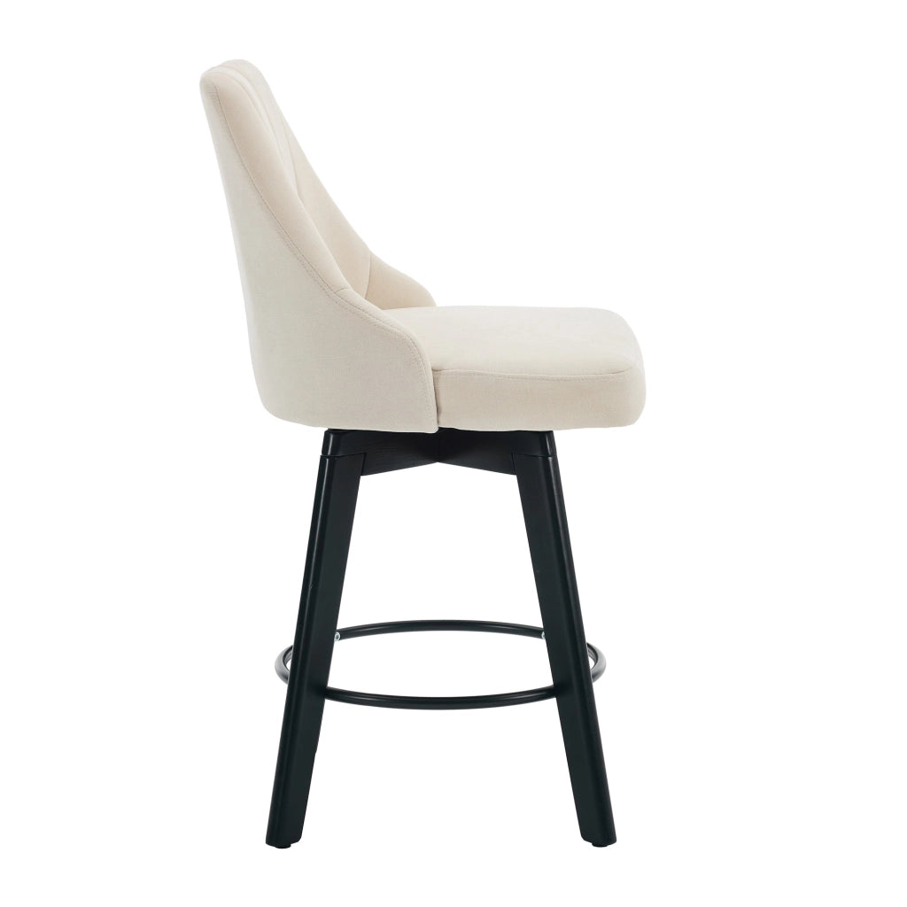 Sgabello da bar girevole 360° in ciniglia beige con schienale imbottito e poggiapiedi