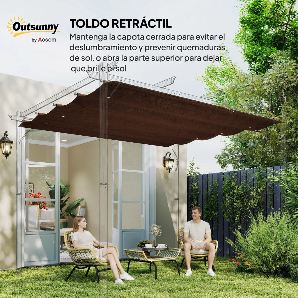 Toldo Retrattile 3x2,5 m per Pergola ¨C zephmum ¨C Colore Marrone