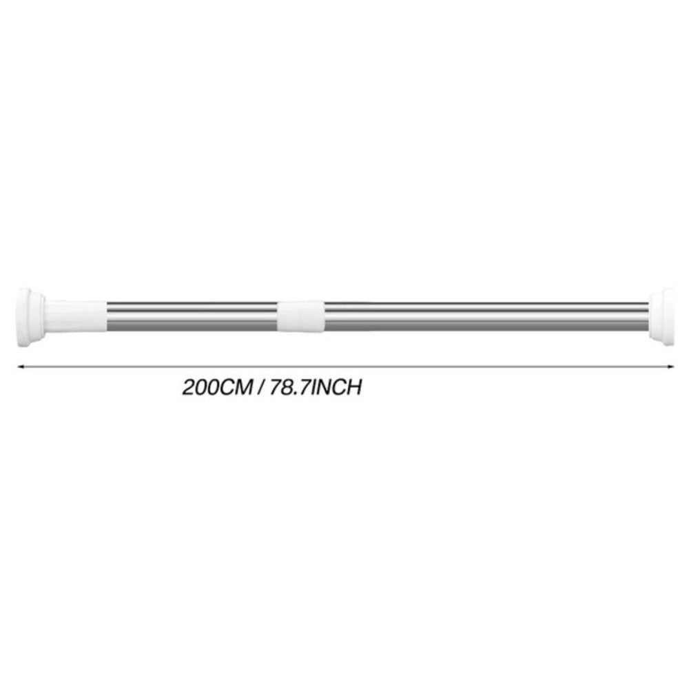 Trade Shop - Bastone Per Tenda Doccia Asta Regolabile Palo Telescopico In Acciaio 110-200cm Con 3 Ganci -