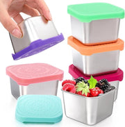 Set di contenitori per snack in acciaio inossidabile 6 pezzi con coperchi in silicone impermeabili - Scatola per picnic facile da aprire - Contenitori per alimenti duraturi