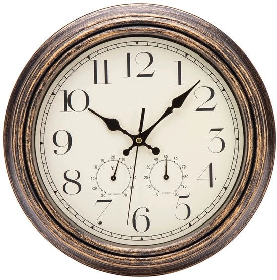 Orologio da Parete con Termometro e Umidificatore Silenzioso Vintage 30 cm Numeri Romani Quarzo Grande Batteria Alimentato Facile da Leggere per Camera Casa Cucina Camera da Letto Ufficio Scuola