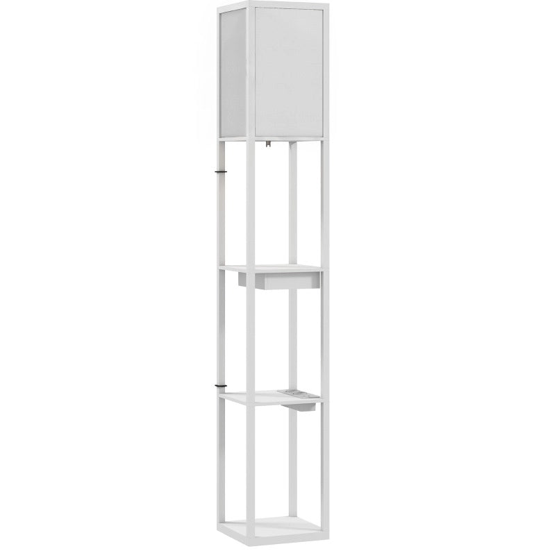 Lampada da terra 26x26x159 cm in MDF bianco con ripiani e USB –