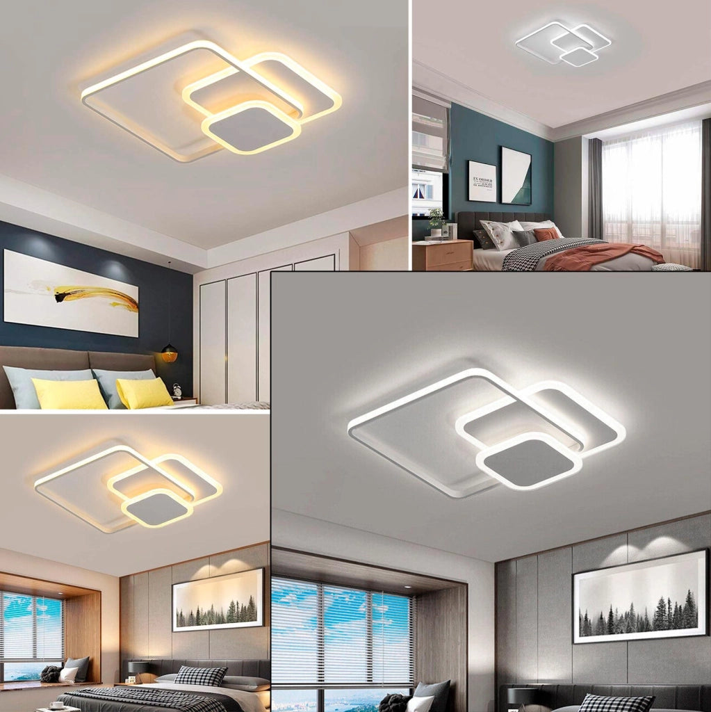 Lampada soffitto geometrica plafoniera moderna LED 48W 3 quadrati luminosi luce parete bagno cucina ufficio 230V 3000K