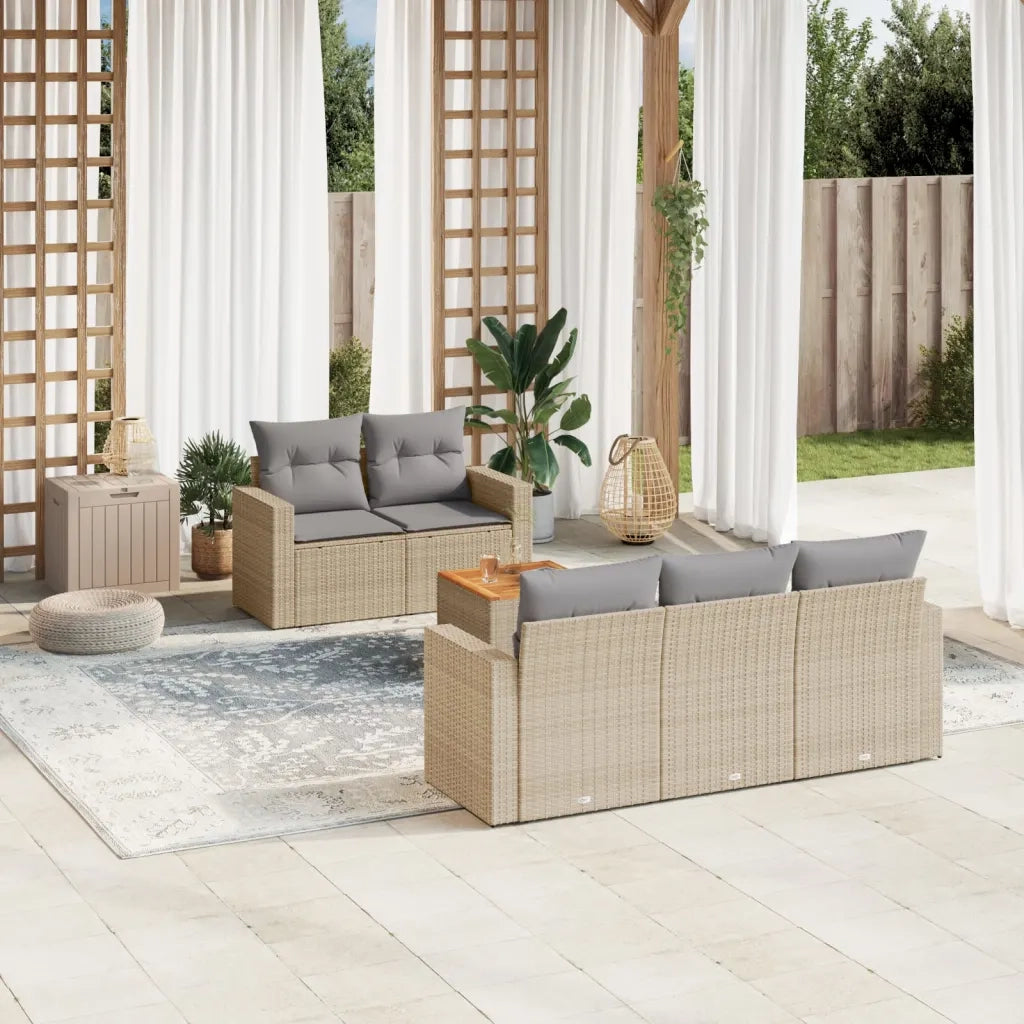 Set Divano da Giardino 6 pz con Cuscini Beige in Polyrattan