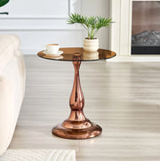Tavolino rotondo in vetro 50x51.5 cm con base stabile in metallo marrone
