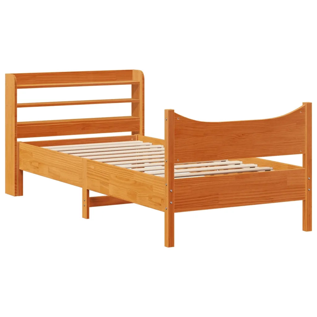 Giroletto con Testiera-Struttura Letto con testiera Marrone Cera 75x190 cm Massello Pino 887226