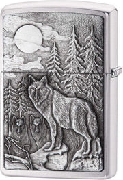 Accendino con emblema di Lupo - acciaio inox lucidato.