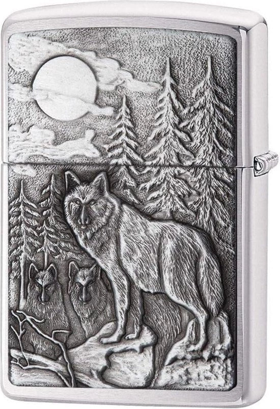Accendino con emblema di Lupo - acciaio inox lucidato.